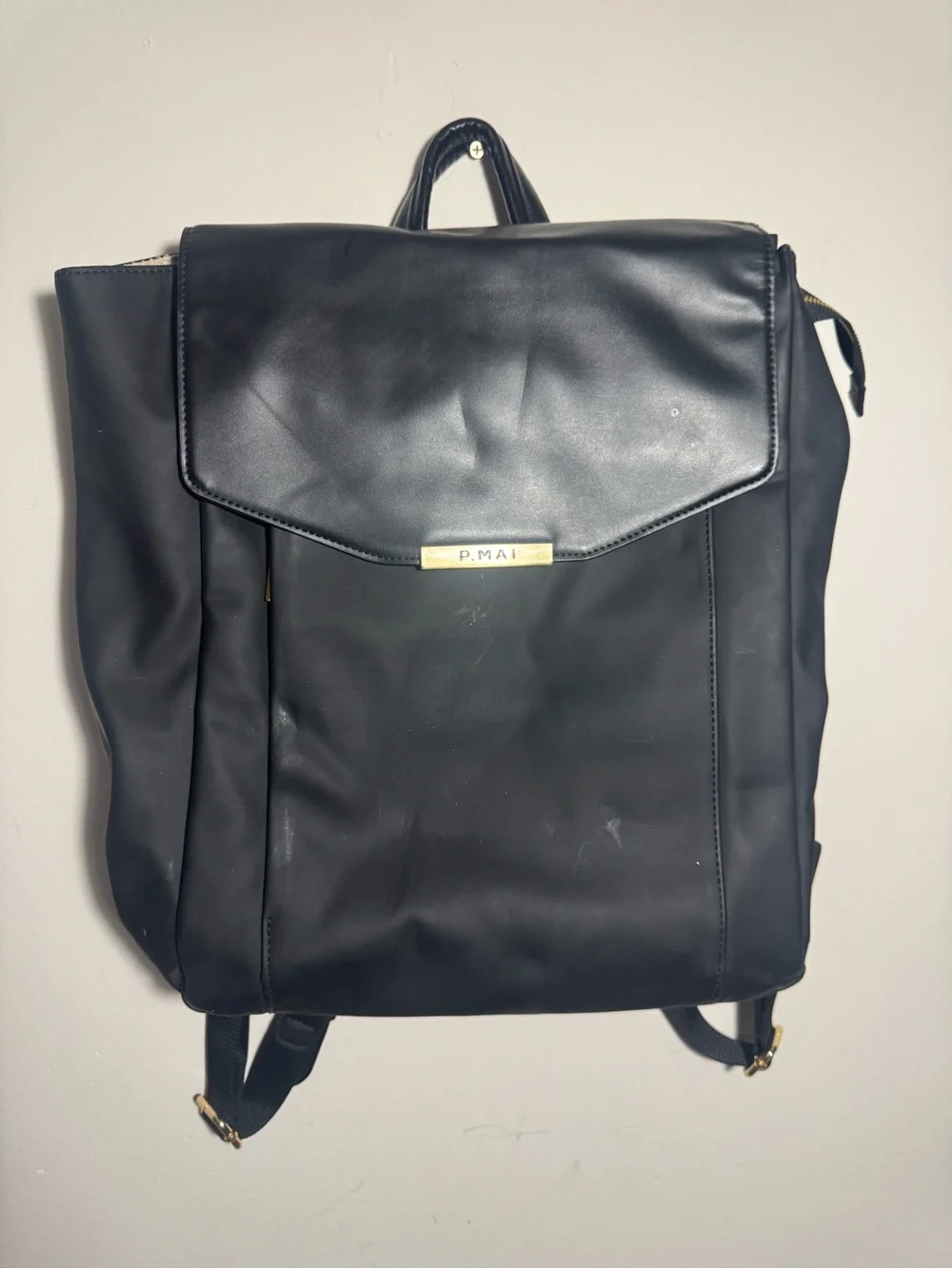 P.Mai Black Vegan Leather Backpack